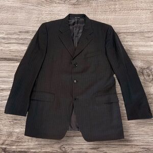 CANALI Mens Blazer Super 120s Made in Italy Black/Blue Pinstripe Sport Coat 46R